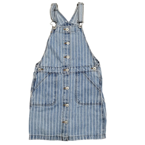 OshKosh B'gosh Other - OshKosh Bgosh Girls Blue White Striped Denim Vestbak Overalls Dress Size 10